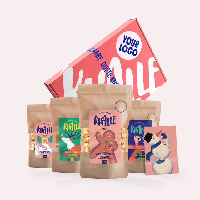 4x40g festliches Knalle Popcorn im Weihnachtspäckchen